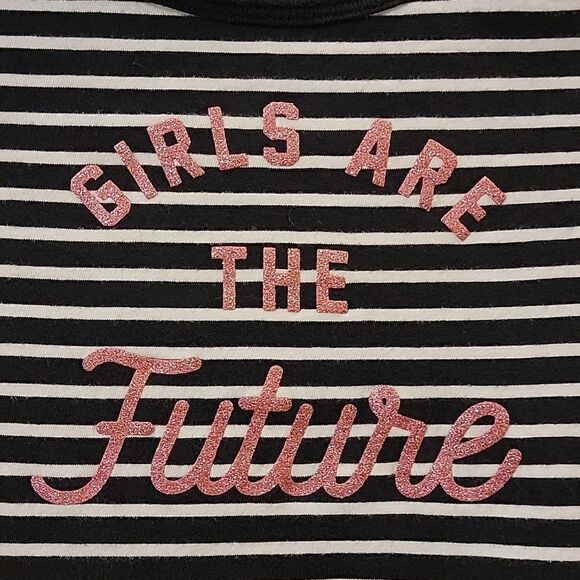 CARTER'S BLACK AND WHITE STRIPED "GIRLS ARE THE FUTURE" LONG-SLEEVE DRESS, SZ 4T - Picture 2 of 5
